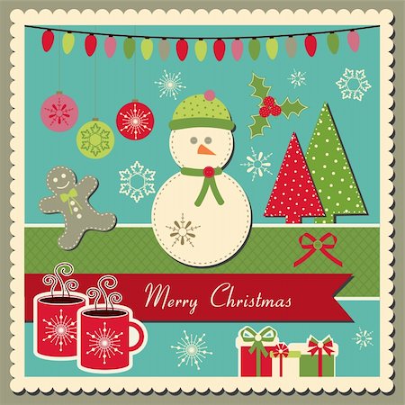 scrapbook cards christmas - Scrapbook inspiration vectoriels scrapbooking carte de Noël avec bonhomme de neige Photographie de stock - Aubaine LD & Abonnement, Code: 400-06428790