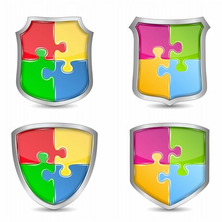 simsearch:400-05719517,k - Set of shield with puzzle pieces, vector eps10 illustration Stock Photo - Budget Royalty-Free & Subscription, Code: 400-06428826