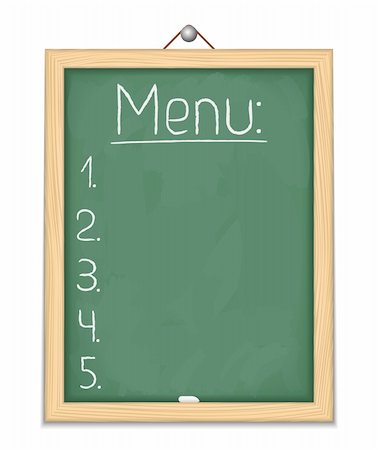 Vertical blackboard with menu, vector eps10 illustration Stock Photo - Budget Royalty-Free & Subscription, Code: 400-06428831