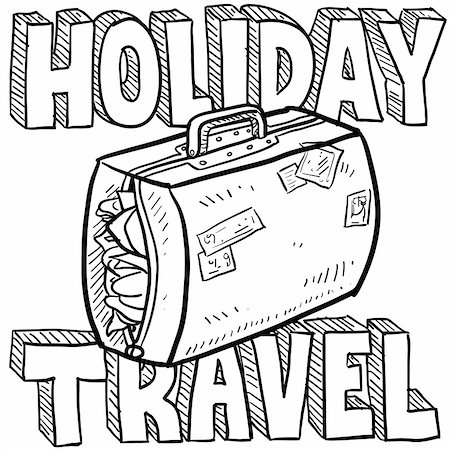 family vacation illustration - Doodle style holiday travel illustration with overstuffed suitcase and text message.  Vector format. Stock Photo - Budget Royalty-Free & Subscription, Code: 400-06429006