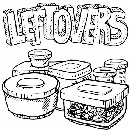 Doodle style leftovers in plastic containers illustration from holiday meals and text message.  Vector format. Stock Photo - Budget Royalty-Free & Subscription, Code: 400-06429007