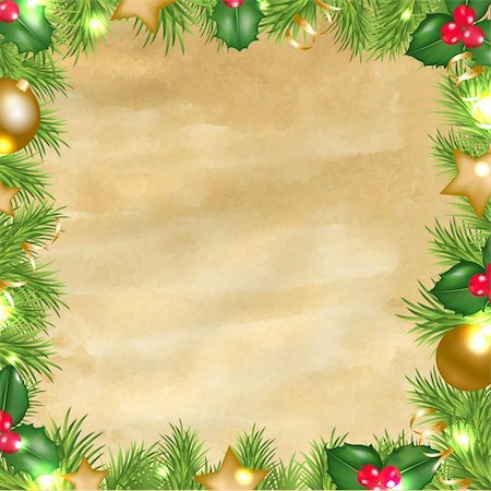 santa border - Vintage Paper Background With Christmas Border With Gradient Mesh, Vector Illustration Stock Photo - Budget Royalty-Free & Subscription, Code: 400-06429171