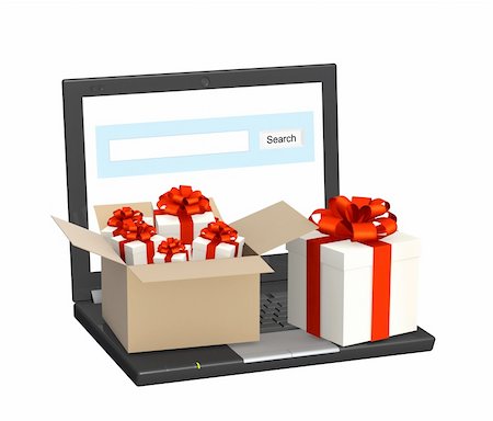 simsearch:400-08133409,k - Laptop and many gifts. Objects isolated over white Foto de stock - Super Valor sin royalties y Suscripción, Código: 400-06429328