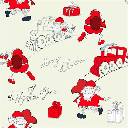 sky to paint cartoon - Christmas seamless background, santa claus, train and christmas gifts Stock Photo - Budget Royalty-Free & Subscription, Code: 400-06429374