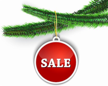 Sale label hanging on Christmas tree. Holiday shopping tag. Vector illustration Stock Photo - Budget Royalty-Free & Subscription, Code: 400-06429424