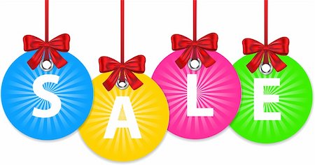 simsearch:400-06915685,k - Colorful shiny Christmas balls tied with red bow and with the word sale. New year shopping labels. Vector Stock Photo - Budget Royalty-Free & Subscription, Code: 400-06429428