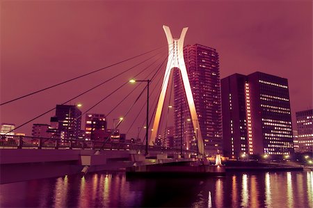 night cityscape with suspension bridge in Tokyo Stock Photo - Budget Royalty-Free & Subscription, Code: 400-06429477