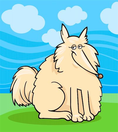 simsearch:400-06429559,k - Illustration dessin animé drôle Purebred Eskimo Dog ou Spitz contre le ciel bleu et l'herbe verte Photographie de stock - Aubaine LD & Abonnement, Code: 400-06429543
