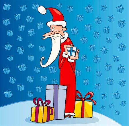 simsearch:400-08260733,k - Illustration dessin animé drôle de père Noël ou Papa Noel avec les cadeaux de Noël et les cadeaux Photographie de stock - Aubaine LD & Abonnement, Code: 400-06429564