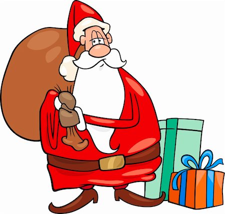 simsearch:400-08260733,k - Illustration dessin animé drôle de père Noël ou Papa Noel avec des cadeaux de Noël et de cadeaux et de sac Photographie de stock - Aubaine LD & Abonnement, Code: 400-06429570