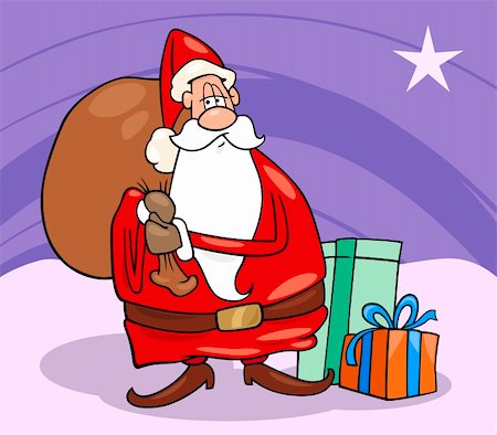 simsearch:400-08260733,k - Illustration dessin animé drôle de père Noël ou Papa Noel avec des cadeaux de Noël et de cadeaux et de sac Photographie de stock - Aubaine LD & Abonnement, Code: 400-06429571