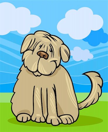 simsearch:400-06429559,k - Illustration dessin animé drôle chiens pure race de Terrier tibétain ou Labrador Doodle ou Briard contre le ciel bleu et l'herbe verte Photographie de stock - Aubaine LD & Abonnement, Code: 400-06429580