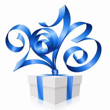 denis13 (artist) - Vector blue ribbon in the shape of 2013 and gift box. Symbol of New Year Fotografie stock - Microstock e Abbonamento, Codice: 400-06429657