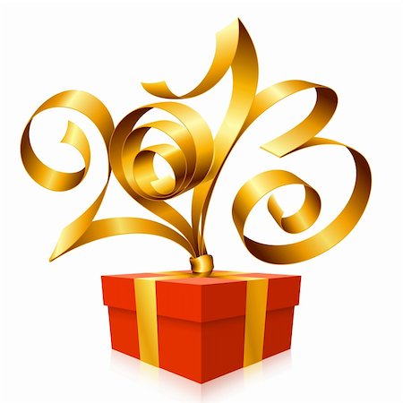 denis13 (artist) - Vector gold ribbon in the shape of 2013 and gift box. Symbol of New Year Stock Photo - Budget Royalty-Free & Subscription, Code: 400-06429658