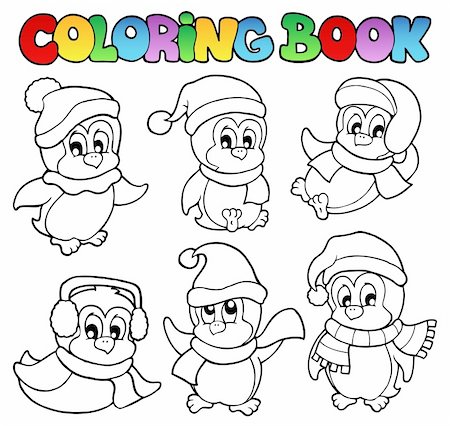 Coloring book cute penguins 3 - vector illustration. Stock Photo - Budget Royalty-Free & Subscription, Code: 400-06429734