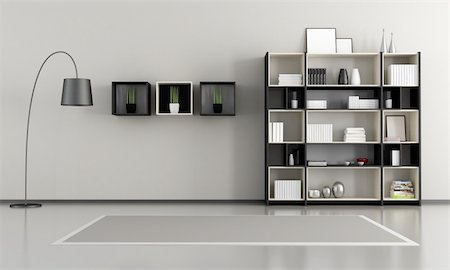 minimaliste salon vide avec étagère en bois - rendu Photographie de stock - Aubaine LD & Abonnement, Code: 400-06429810