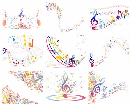 simsearch:400-08712484,k - Multicolour  musical notes staff background. Vector illustration with transparency EPS10. Fotografie stock - Microstock e Abbonamento, Codice: 400-06420033