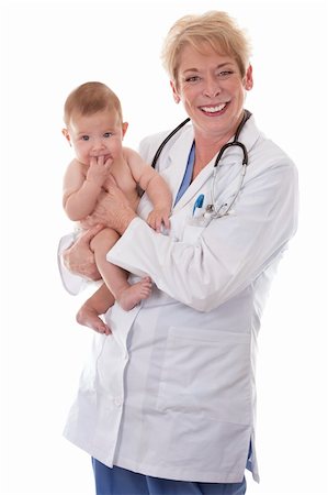 simsearch:400-06416929,k - female doctor holding a baby on white isolated background Stock Photo - Budget Royalty-Free & Subscription, Code: 400-06420093