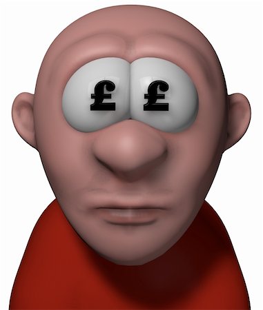 simsearch:400-07774250,k - cartoon guy with pound sterling symbols in his eyes - 3d illustration Stock Photo - Budget Royalty-Free & Subscription, Code: 400-06420189