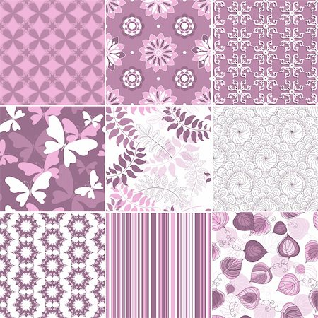 simsearch:400-04279579,k - Set geometric and floral seamless pastel  pink-white patterns (vector) Stock Photo - Budget Royalty-Free & Subscription, Code: 400-06420319
