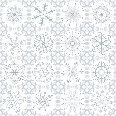 silver and white stars background - Christmas silvery repeating vintage pattern with filigree snowflakes (vector) Stock Photo - Budget Royalty-Free & Subscription, Code: 400-06421100