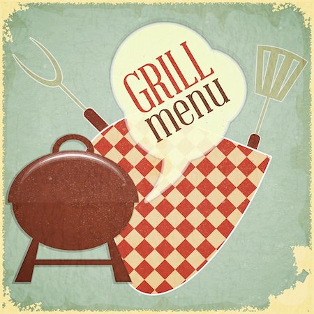 retro bbq - Retro Design Grill and Barbecue Menu - Vector illustration Stock Photo - Budget Royalty-Free & Subscription, Code: 400-06421141
