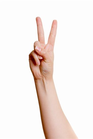 simsearch:400-05700994,k - Woman's hand with two fingers up isolated on white background Stock Photo - Budget Royalty-Free & Subscription, Code: 400-06421329