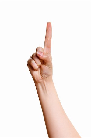 simsearch:400-05876443,k - Female hand pointing finger up isolated on white background Stock Photo - Budget Royalty-Free & Subscription, Code: 400-06421330