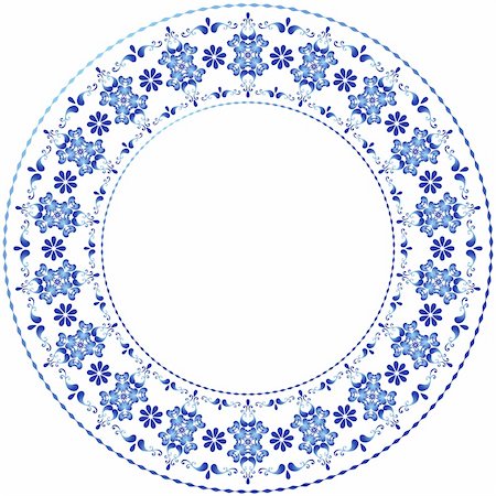 White-blue decorative gzhel frame on white (vector) Stock Photo - Budget Royalty-Free & Subscription, Code: 400-06421386