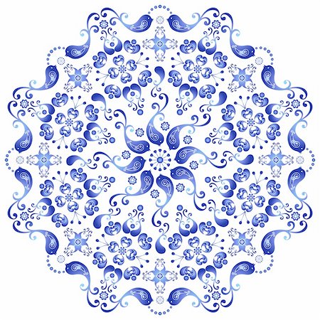 symmetrical animals - Decorative white and blue plate with birds on white (vector) Stock Photo - Budget Royalty-Free & Subscription, Code: 400-06421435