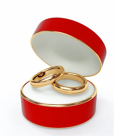 simsearch:400-04077171,k - Red 3d casket with two wedding rings. Object over white Stock Photo - Budget Royalty-Free & Subscription, Code: 400-06421565