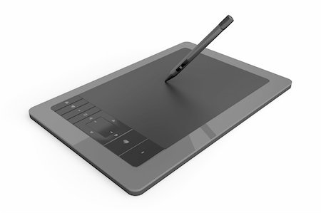 simsearch:400-08919132,k - Black graphic tablet with pen on white background Foto de stock - Super Valor sin royalties y Suscripción, Código: 400-06421878