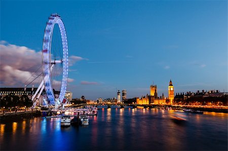 London Eye, Westminster Bridge and Big Ben in the Evening, London, United Kingdom Stock Photo - Budget Royalty-Free & Subscription, Code: 400-06422161