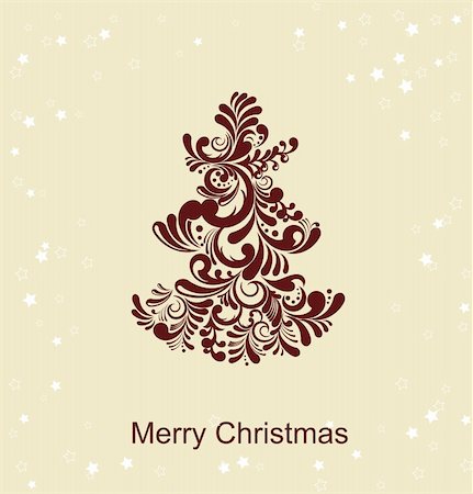 Greeting card - floral Christmas tree,  illustration Fotografie stock - Microstock e Abbonamento, Codice: 400-06422396