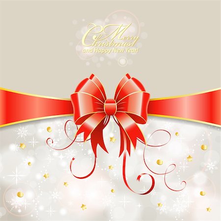 ribbon for greeting card - Christmas Greeting Card with Ribbon and Bow, vector illustration Stock Photo - Budget Royalty-Free & Subscription, Code: 400-06422463