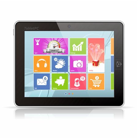 electronic banking tablet - Tablet PC with modern icons on abstract background, isolated, vector illustration Stock Photo - Budget Royalty-Free & Subscription, Code: 400-06422508