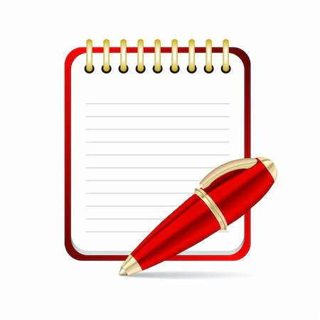Red  Pen and notepad icon. Vector illustration Stock Photo - Budget Royalty-Free & Subscription, Code: 400-06422563