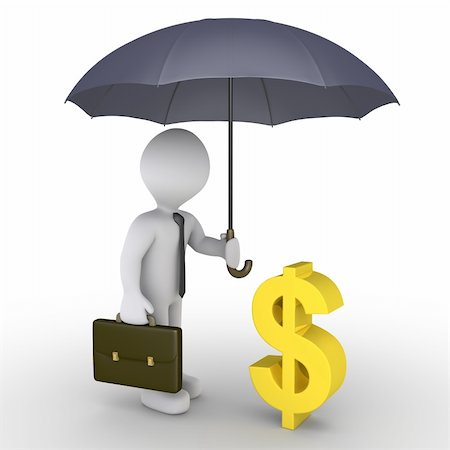 simsearch:400-07338104,k - 3d businessman holding an umbrella is protecting a dollar symbol Stock Photo - Budget Royalty-Free & Subscription, Code: 400-06422677