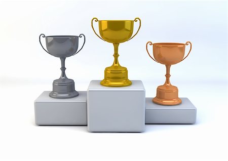 placing podium - Winner concept with gold,silver and bronze trophies  on isolated white background Stock Photo - Budget Royalty-Free & Subscription, Code: 400-06422797
