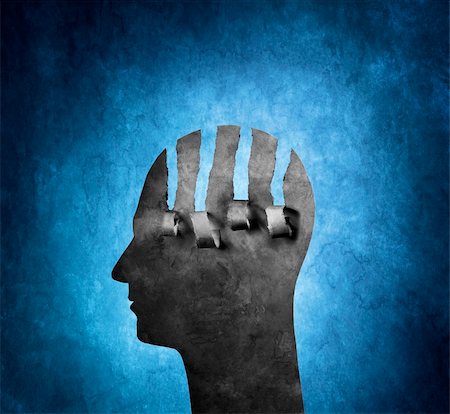 psychology - A Torn artistic cardboard head on blue background. Stock Photo - Budget Royalty-Free & Subscription, Code: 400-06422987