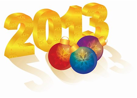 simsearch:400-06423540,k - Numéros d'or 3D 2013 happy New Year et ornements colorés avec longues ombres isolés sur fond blanc Photographie de stock - Aubaine LD & Abonnement, Code: 400-06423059