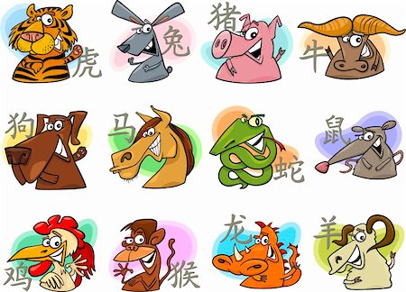 simsearch:400-08375195,k - Cartoon Darstellung der chinesischen Horoskop Tier Sternzeichen komplett enthalten Stockbilder - Microstock & Abonnement, Bildnummer: 400-06423269