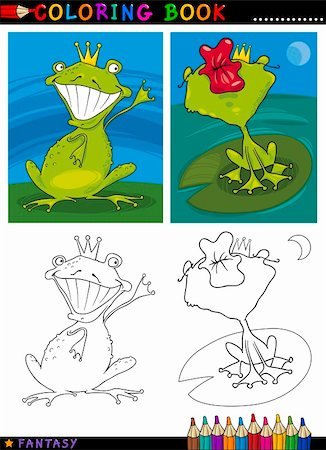 sitting colouring cartoon - Coloring Book or Page Cartoon Illustration of Frog Prince Fairytale Characters Stock Photo - Budget Royalty-Free & Subscription, Code: 400-06423273