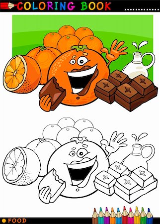 simsearch:400-06423284,k - Coloring Book or Page Cartoon Illustration of Funny Food Characters Oranges and Chocolate Pieces for Children Education Foto de stock - Super Valor sin royalties y Suscripción, Código: 400-06423284