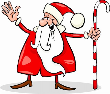 simsearch:400-07062650,k - Cartoon Illustration of Funny Santa Claus or Papa Noel with Christmas Cane Fotografie stock - Microstock e Abbonamento, Codice: 400-06423297