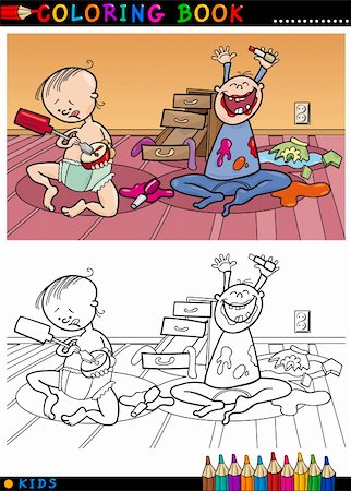 Coloring Book or Page Cartoon Illustration of Naughty Cute Babies and Children Stock Photo - Budget Royalty-Free & Subscription, Code: 400-06423290