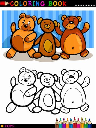 simsearch:400-06423284,k - Coloring Book or Page Cartoon Illustration of Cute Teddy Bears Toys Foto de stock - Super Valor sin royalties y Suscripción, Código: 400-06423292