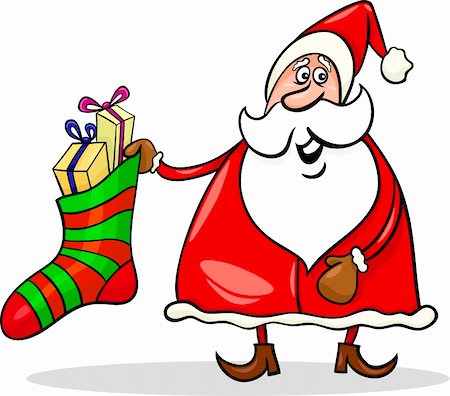 simsearch:400-07062650,k - Cartoon Illustration of Funny Santa Claus or Papa Noel with Big Sock full of Christmas Presents or Gifts Fotografie stock - Microstock e Abbonamento, Codice: 400-06423304