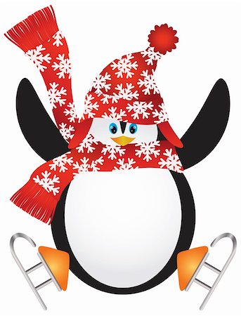 Christmas Penguin with Santa Hat and Scarf Ice Skating Doing the Split Jump Illustration Stock Photo - Budget Royalty-Free & Subscription, Code: 400-06423321