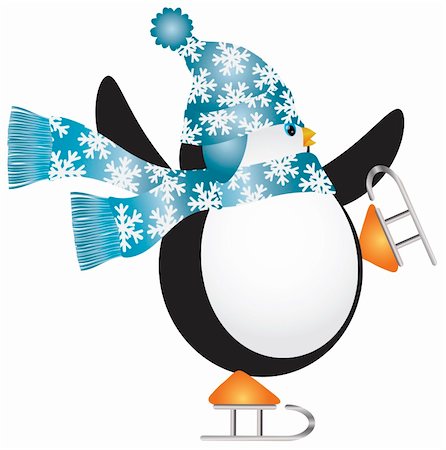 simsearch:400-07218423,k - Weihnachts-Pinguin mit blauer Mütze und Schal Ice Skating Abbildung Stockbilder - Microstock & Abonnement, Bildnummer: 400-06423323